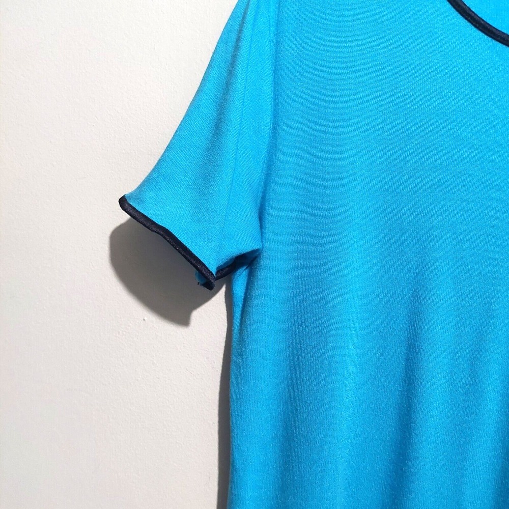 Just Clothes Womens Medium Knit Shift Dress Aqua Short Sleeves Piping "USA" - Picture 2 of 6